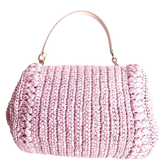 DOLCE & GABBANA MISS DOLCE PINK RAFFIA CRYSTAL LEATHER HANDBAG - Picture 7 of 14